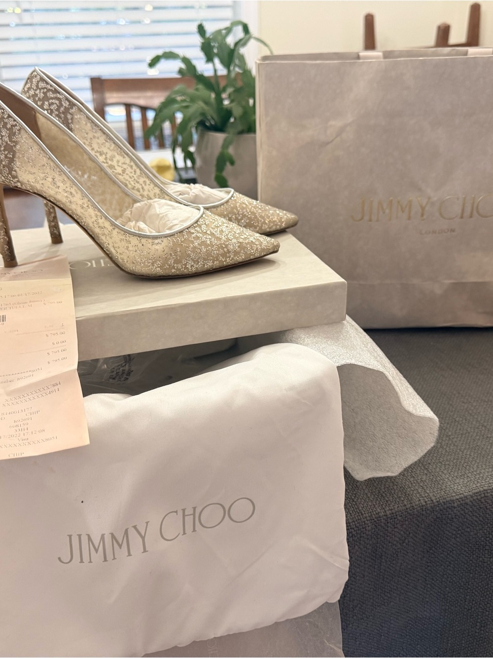Jimmy Choo Glitter Pointed-Toe Pumps in Gold